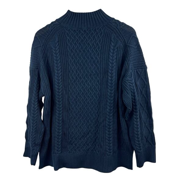 J.Crew Navy Blue Fisherman Sweater Size M Cotton Cable Knit Mockneck NWT - Picture 1 of 11